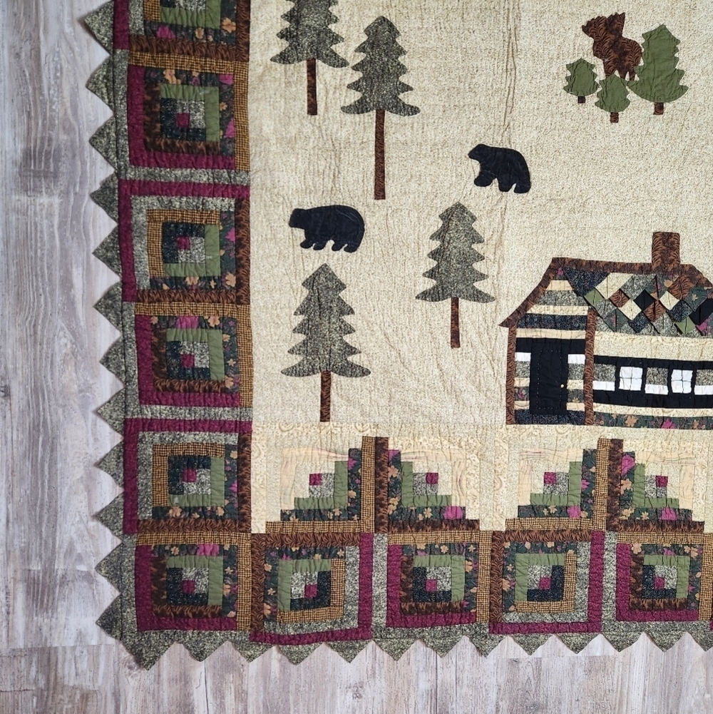 Rustic Cabin Quilt with Forest Design - Picture 4 of 12